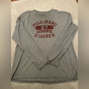 Polo by Ralph Lauren Gray Long Sleeve Tee with Red Print